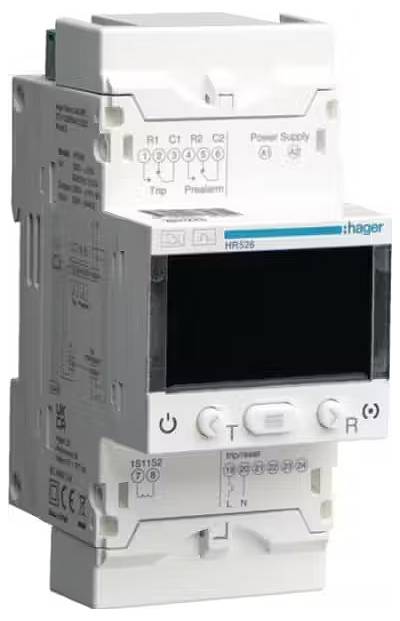 Hager HR526 Przekaźnik zabezpieczający różnicowoprądowy Hager HR526 30mA-30A z opóźnieniem czasowym 50% wyjścia Element - obrazek 1