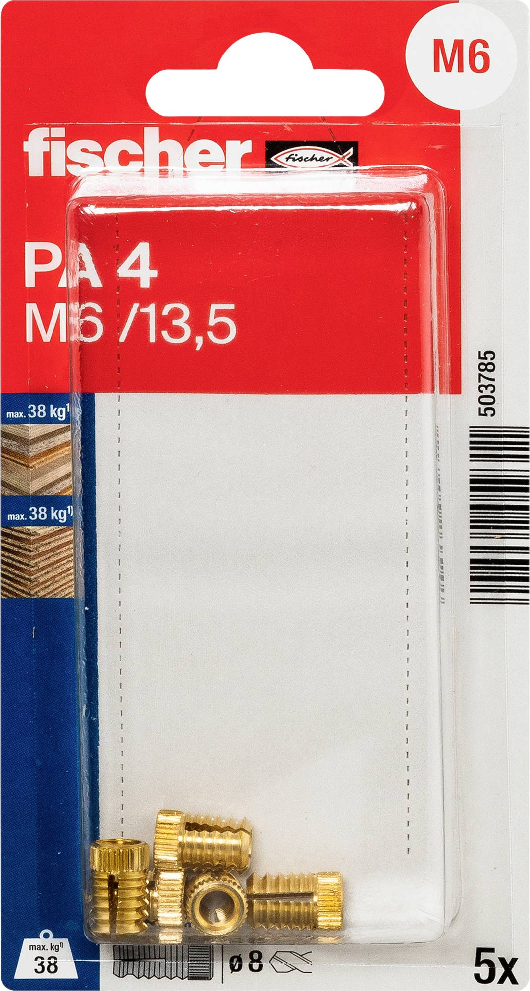 Fischer 503785 PA 4 M6/13,5 K NV Kołek mosiężny 13 mm 1 zest. - obrazek 1