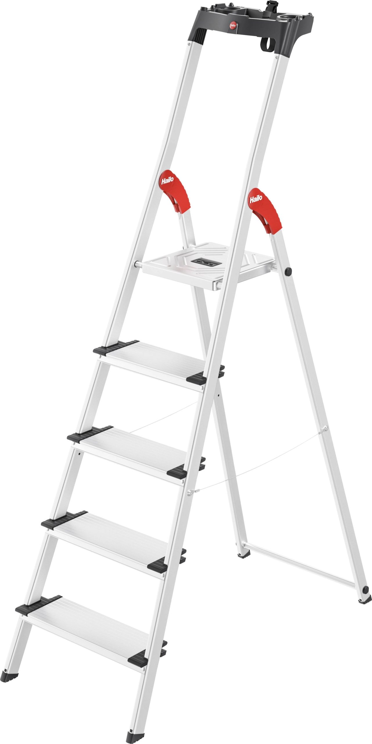 Hailo L80 ComfortLine 8040-507 aluminium Drabina składana ze stopniem zaw. wkładkę na narzędzia Maksymalna wysokość robo - obrazek 1