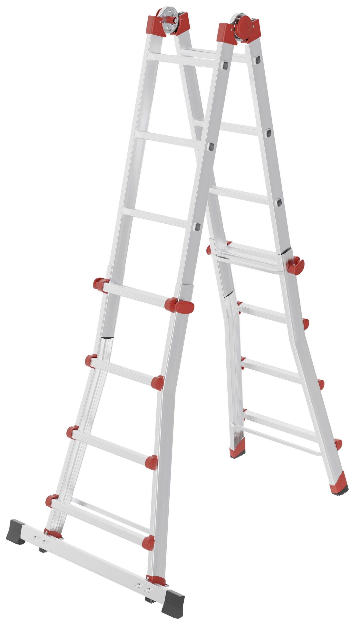 Hailo M80 7516007 aluminium Drabina wielofunkcyjna Maksymalna wysokość robocza: 4.70 m srebrny, czerwony 12.7 kg - obrazek 1