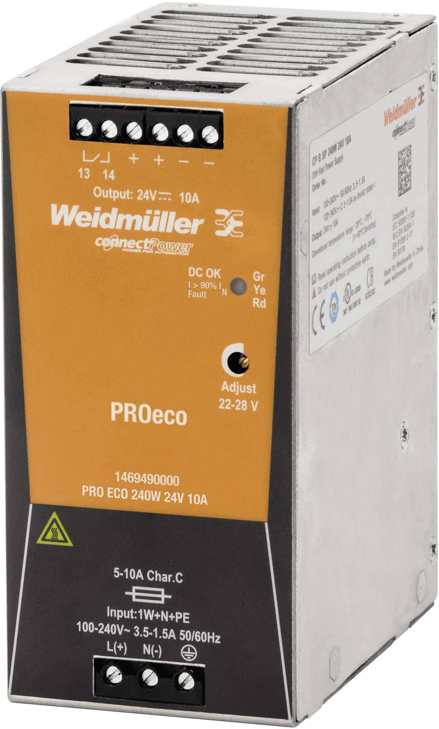 Weidmüller 1469490000 Zasilacz na szynę DIN 24 V/DC 10 A 240 W Ilość wyjść:1 x Opis 1 szt. - obrazek 1