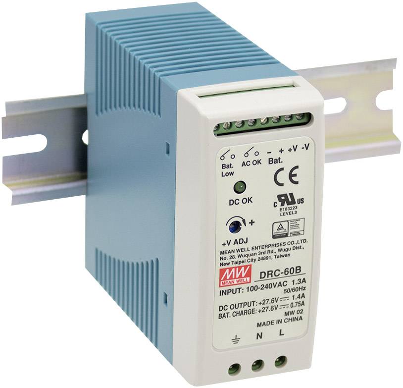 Zasilacz na szynę DIN MEAN WELL DRC-40A, 13.8/13.8 V, 1.9 A, 40 W - obrazek 1