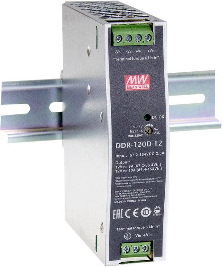 MEAN WELL DDR-120B-48 Przetwornik DC/DC na szynę DIN 48 V/DC 2.5 A 120 W Ilość wyjść:1 x Opis 1 szt. - obrazek 1