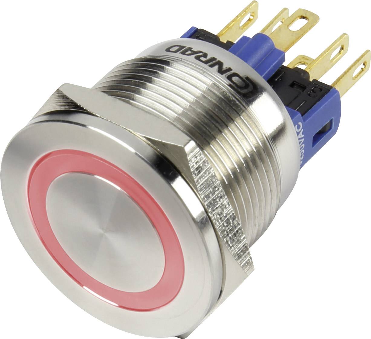 Przycisk wandaloodporny chwilowy TRU COMPONENTS GQ22S-11E/R/12V, 1 x wył/(wł), IP65, 1 szt. - obrazek 1