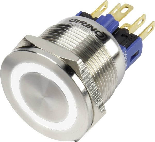 Przycisk wandaloodporny chwilowy TRU COMPONENTS GQ22S-11E/W/12V, 1 x wył/(wł), IP65, 1 szt.
