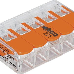 WAGO 221-415-1 221 Złącze zaciskowe elastyczny: 0.14-4 mm² stała: 0.2-4 mm² Ilość styków: 5 1 szt. przeźroczysty, pomara WAGO 221-415-1 221 Złącze zaciskowe elastyczny: 0.14-4 mm² stała: 0.2-4 mm² Ilość styków: 5 1 szt. przeźroczysty, pomara