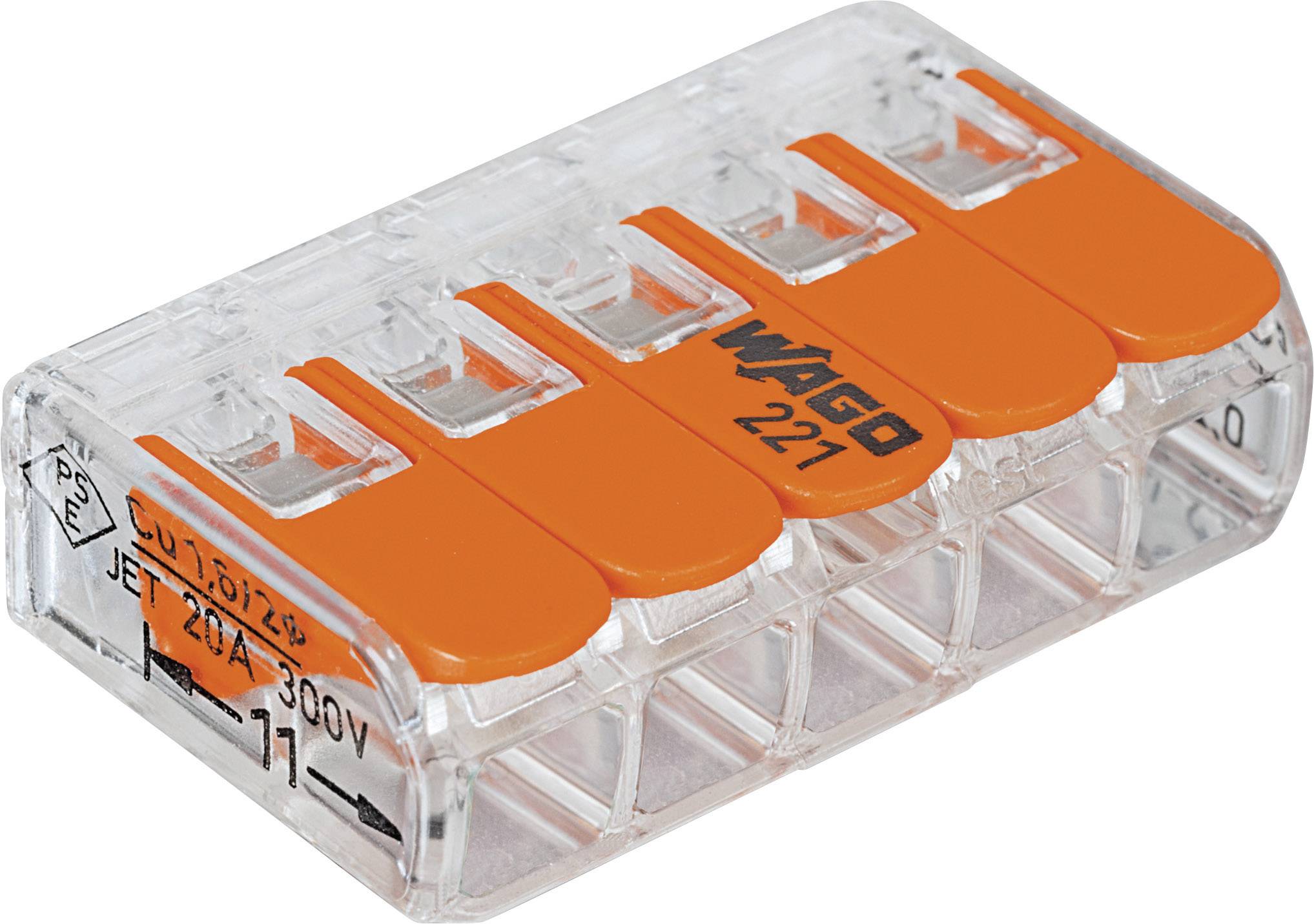 WAGO 221-615 Złącze zaciskowe 221, PIN: 5, 450 V, 41 A, 6 szt. - obrazek 1