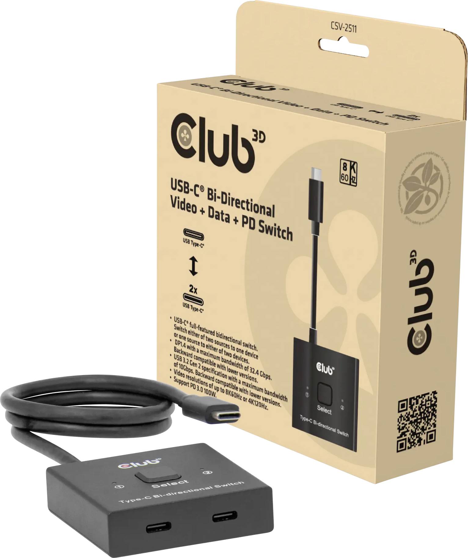 Przełącznik USB-C® (USB 3.2 Gen 2) club3D CSV-2511 1 szt. - obrazek 1