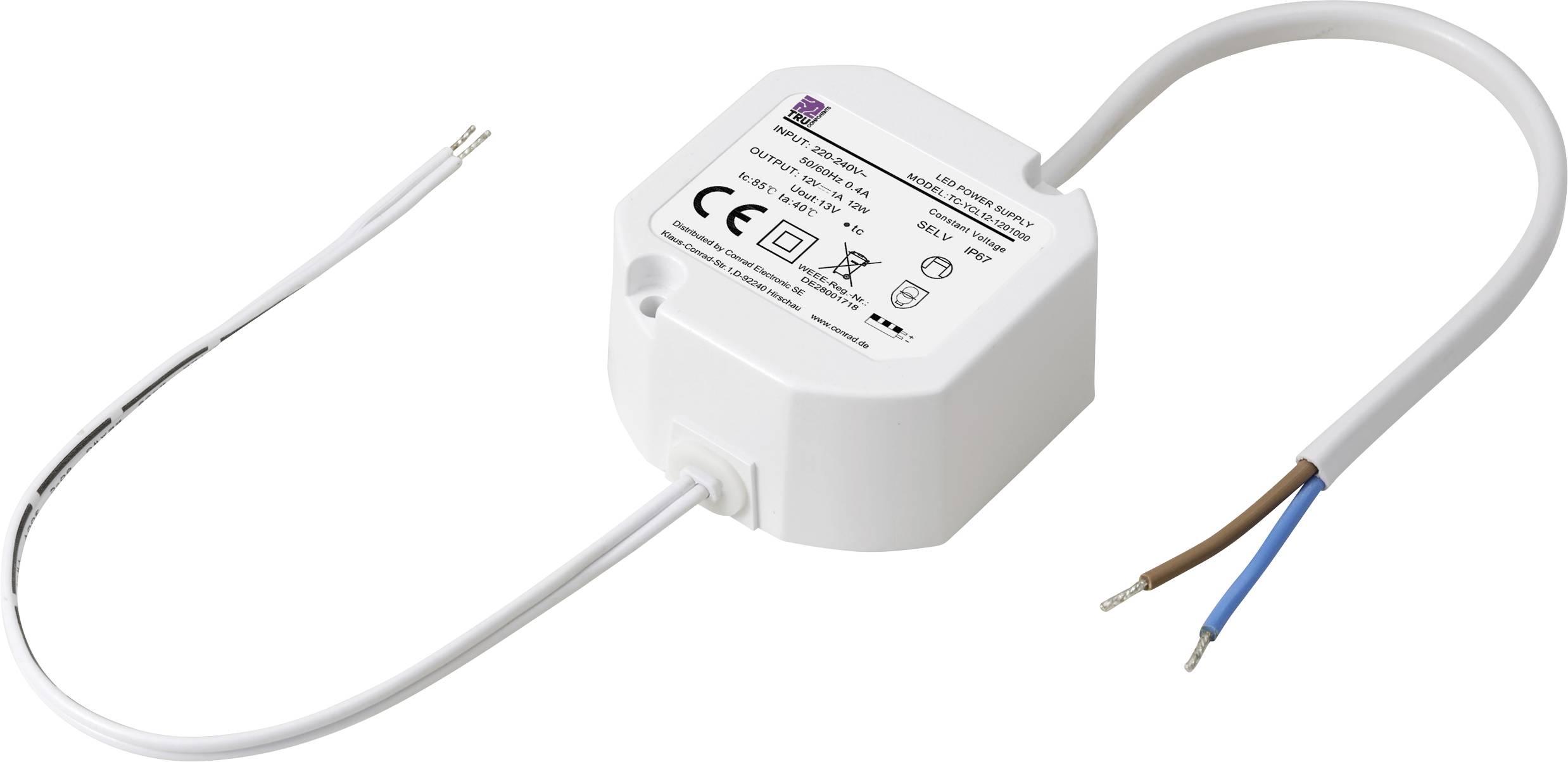 TRU COMPONENTS TC-YCL12-1201000（Round shape) Transformator LED Stałonapięciowy 12 W 1.0 A 12 V/DC nie nadaje się do ście - obrazek 1