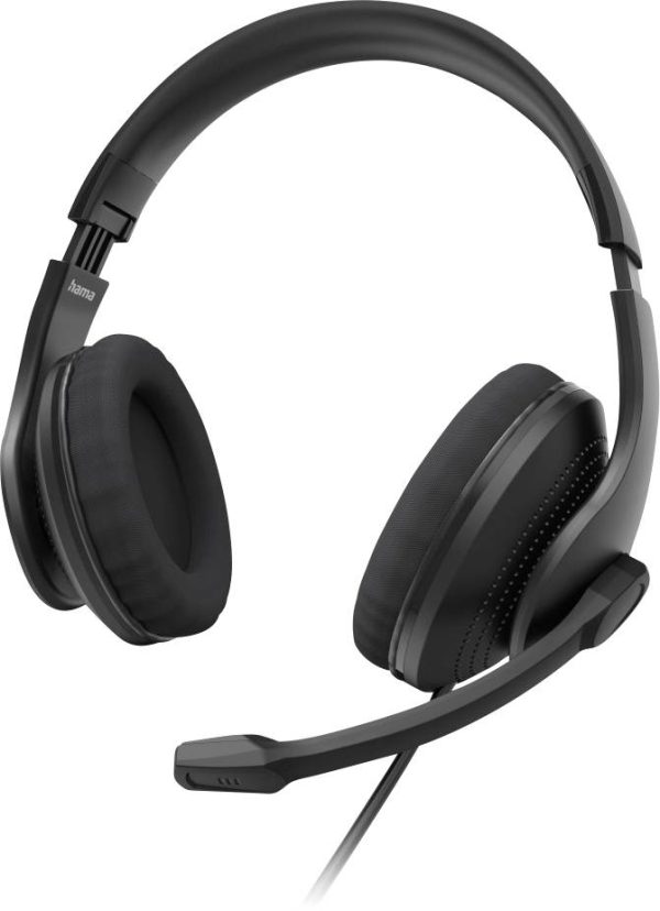 Hama Słuchawki nauszne przewód stereo czarny regulacja głośności Komputer