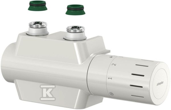 Zestaw termostatyczny VARIODESIGN 3/4 cala z obudową i głowica z przyłączem M30x1,5 biała, podłączenie lewo- lub prawostronne. Do zestawu pasują chromowane złącza F11 lub F3 (nr kat: 11132 11482 11483) F12160
